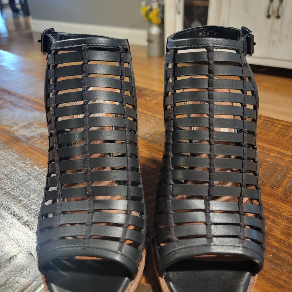 GIANNI BINI Black Sandals Gladiator Wedges Heels Size 10 Discontinued Rare GB 3" - Picture 5 of 10